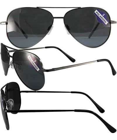 Aviator-3 Riding Driving Flying Sunglasses Gunmetal Frame with Polarized Smoke Lens - CJ18TKW9MKO $18.37 Wrap