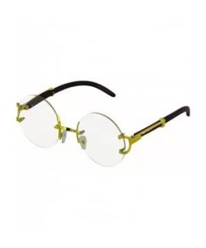 Men's Gold Color Wood Effect Rimless Round Fashion Frame Vintage Retro Style Retro Eye Glasses - CF18S6M39Y6 $8.86 Round