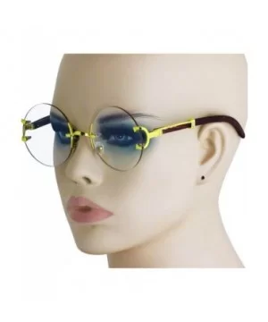 Men's Gold Color Wood Effect Rimless Round Fashion Frame Vintage Retro Style Retro Eye Glasses - CF18S6M39Y6 $8.86 Round