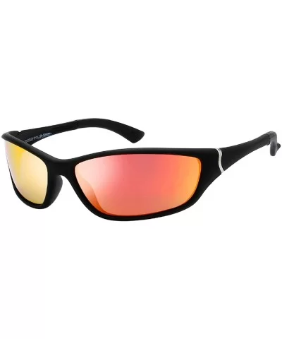 Sports Line Light Weight Reflective Lens Biker Shades - Black-orangeyellow - CK18YXZZM47 $6.51 Sport