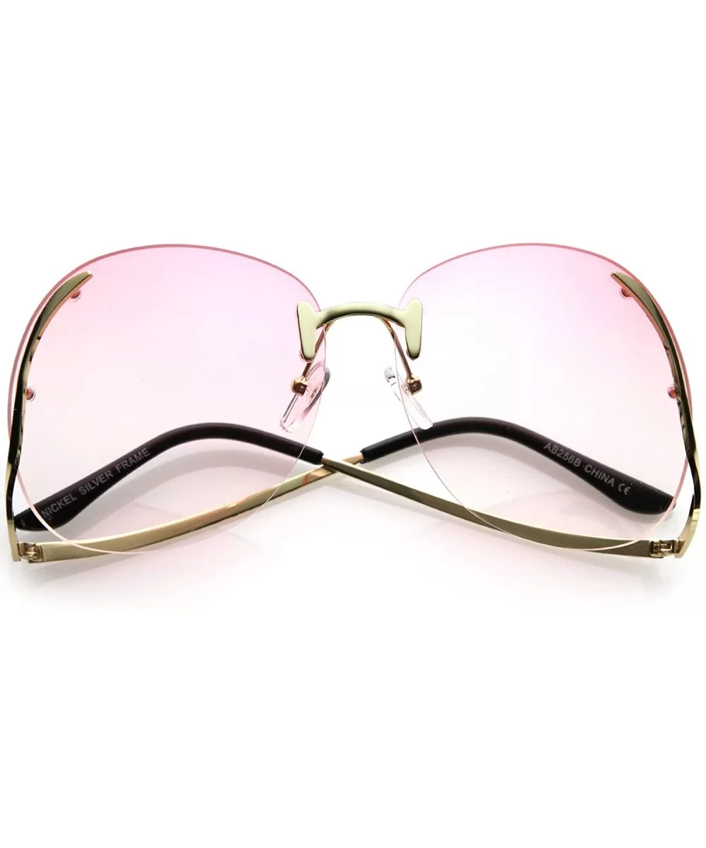 Women's Rimless Curved Metal Arms Round Color Tinted Lens Oversize Sunglasses 67mm - Gold / Pink Gradient - CR186H3Q88G $9.64...