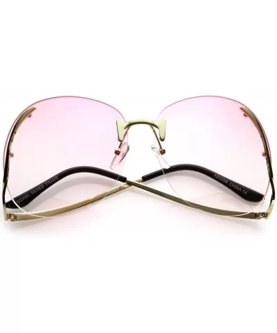 Women's Rimless Curved Metal Arms Round Color Tinted Lens Oversize Sunglasses 67mm - Gold / Pink Gradient - CR186H3Q88G $9.64...