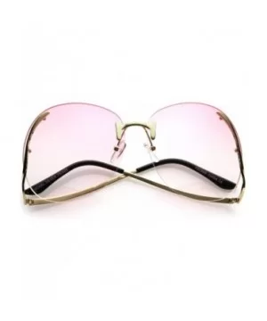 Women's Rimless Curved Metal Arms Round Color Tinted Lens Oversize Sunglasses 67mm - Gold / Pink Gradient - CR186H3Q88G $9.64...