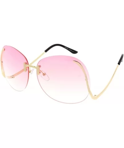 Women's Rimless Curved Metal Arms Round Color Tinted Lens Oversize Sunglasses 67mm - Gold / Pink Gradient - CR186H3Q88G $9.64...