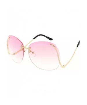 Women's Rimless Curved Metal Arms Round Color Tinted Lens Oversize Sunglasses 67mm - Gold / Pink Gradient - CR186H3Q88G $9.64...