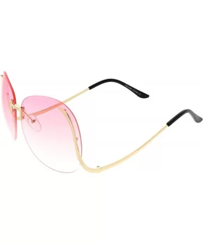 Women's Rimless Curved Metal Arms Round Color Tinted Lens Oversize Sunglasses 67mm - Gold / Pink Gradient - CR186H3Q88G $9.64...