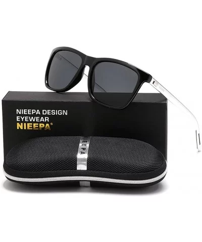 Rectangular Polarized Sunglasses AL-MG Temple Retro Driving Sun Glasses - Grey Lens/Black Frame - C8185Q4UOXT $8.59 Square