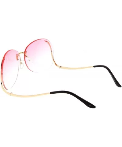 Women's Rimless Curved Metal Arms Round Color Tinted Lens Oversize Sunglasses 67mm - Gold / Pink Gradient - CR186H3Q88G $9.64...