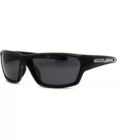 Polarized 90s Sport Warp Rectangle Light Weight Plastic Sunglasses - Black Silver Black - CC195ECHGWL $9.27 Sport