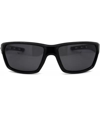 Polarized 90s Sport Warp Rectangle Light Weight Plastic Sunglasses - Black Silver Black - CC195ECHGWL $9.27 Sport