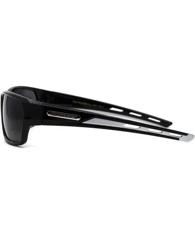 Polarized 90s Sport Warp Rectangle Light Weight Plastic Sunglasses - Black Silver Black - CC195ECHGWL $9.27 Sport