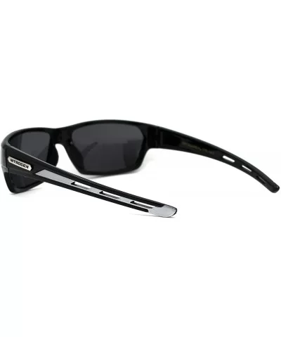 Polarized 90s Sport Warp Rectangle Light Weight Plastic Sunglasses - Black Silver Black - CC195ECHGWL $9.27 Sport