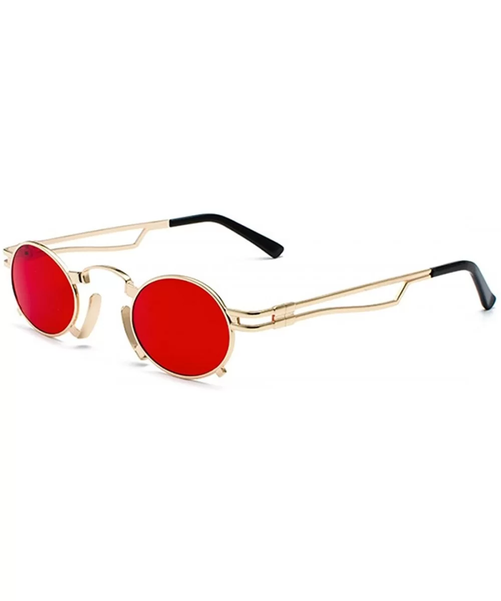 Men's & Women's Sunglasses Vintage Oval Metal Frame Sunglasses - Gold Frame Red Film - CT18EQCA686 $8.71 Semi-rimless