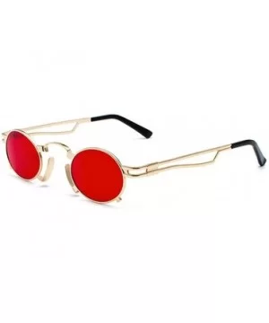 Men's & Women's Sunglasses Vintage Oval Metal Frame Sunglasses - Gold Frame Red Film - CT18EQCA686 $8.71 Semi-rimless