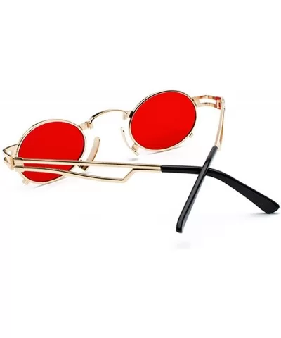 Men's & Women's Sunglasses Vintage Oval Metal Frame Sunglasses - Gold Frame Red Film - CT18EQCA686 $8.71 Semi-rimless