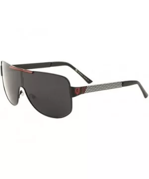 Khan Retro Flat Top Shield One Piece Lens Aviator Sunglasses - Black- White & Red Frame - CY18WGE8H2R $8.90 Wrap