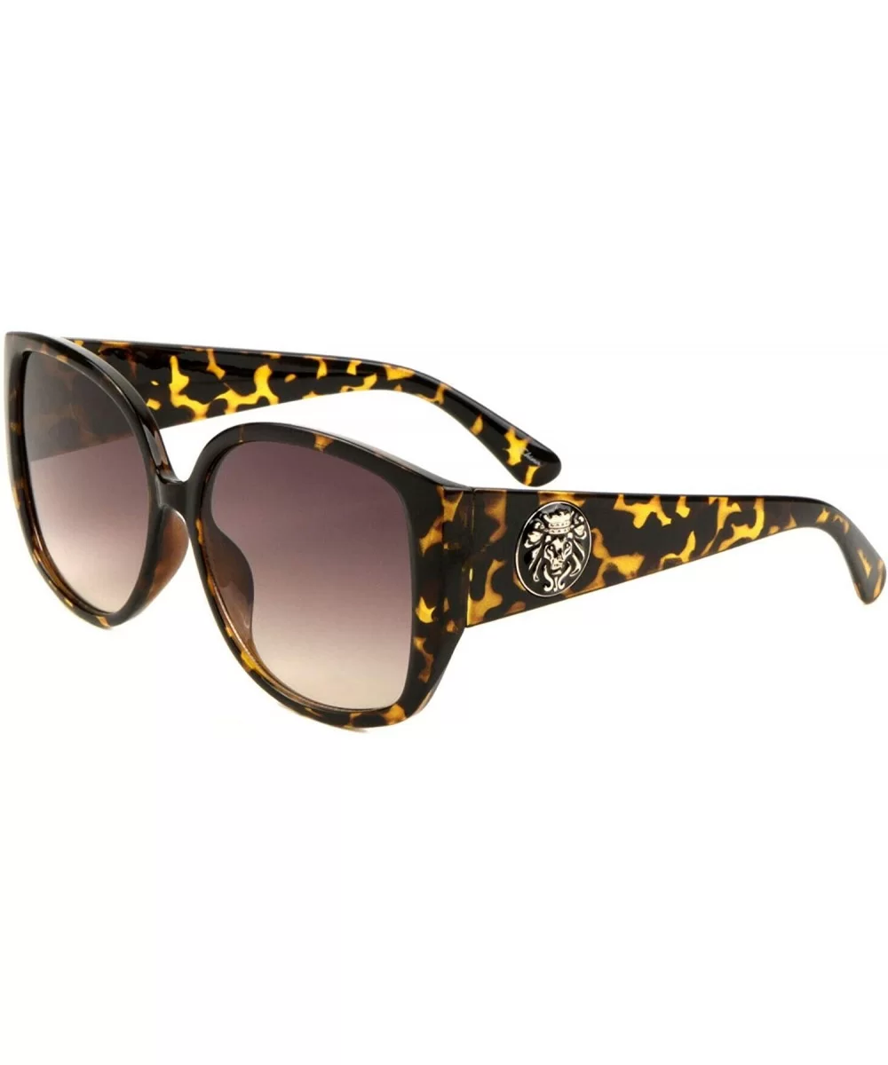 Kleo Women's XL Oversized Cat Eye Lion Head Medallion Sunglasses - Tortoise Frame - CA18WLG3C87 $5.92 Oversized