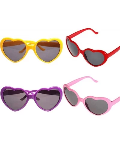 Heart Sunglasses Thin Metal Frame Hippie Lovely Aviator Style Eyewear - 4 Pack Red Pink Purple Yellow - C818TS075EU $8.12 Round