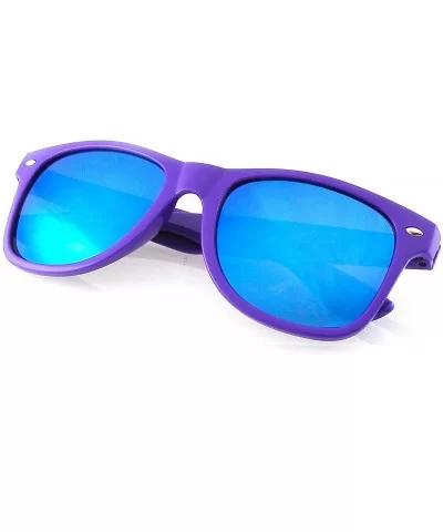 Neon Mirrored Sunglasses Reflective Color Mirror Lens Horned Rim Sunglasses - Purple - CA11N8I0LUR $7.45 Wayfarer