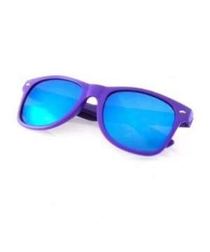 Neon Mirrored Sunglasses Reflective Color Mirror Lens Horned Rim Sunglasses - Purple - CA11N8I0LUR $7.45 Wayfarer