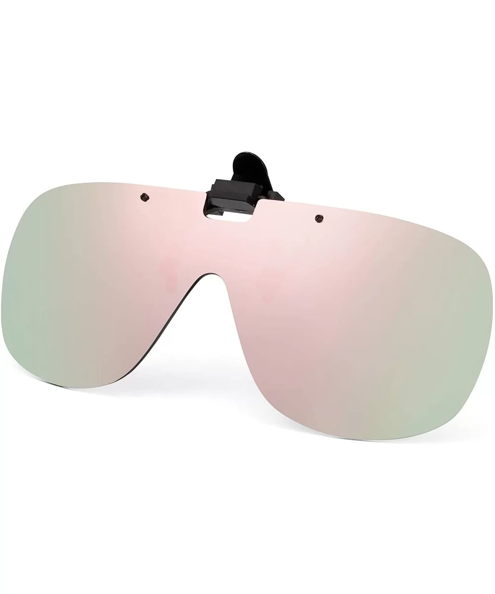 Polarized Clip on Sunglasses Frameless Flip Up One Piece Shield Lens for Prescription Glasses - Mirror Pink - CB18XWHHNZM $6....