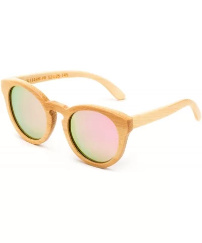 Genuine Handmade Bamboo Sunglasses Anti-Glare Polarized Wooden Spring Hinges with Bamboo box - Cateye Bamboo Pink - CC17WZHQC...