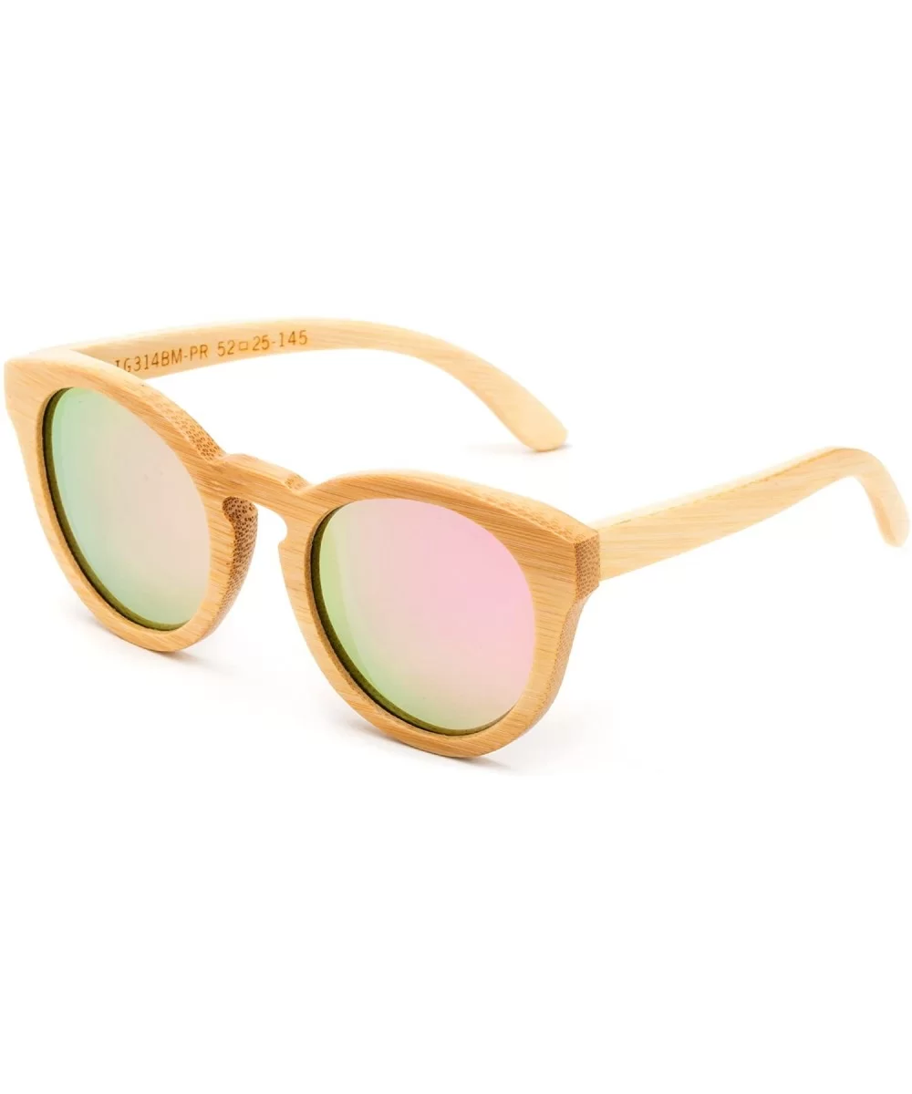 Genuine Handmade Bamboo Sunglasses Anti-Glare Polarized Wooden Spring Hinges with Bamboo box - Cateye Bamboo Pink - CC17WZHQC...