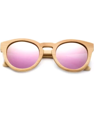 Genuine Handmade Bamboo Sunglasses Anti-Glare Polarized Wooden Spring Hinges with Bamboo box - Cateye Bamboo Pink - CC17WZHQC...