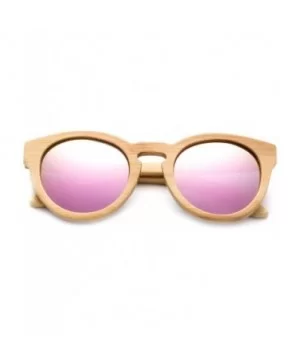 Genuine Handmade Bamboo Sunglasses Anti-Glare Polarized Wooden Spring Hinges with Bamboo box - Cateye Bamboo Pink - CC17WZHQC...