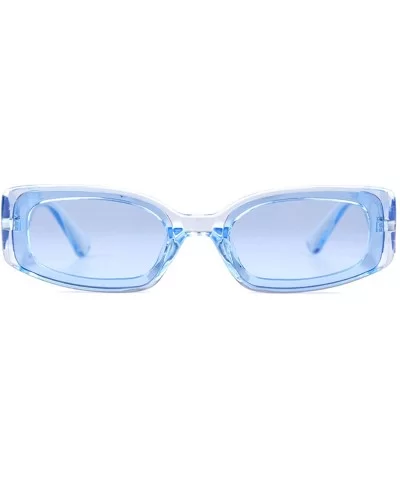 Rectangle Sunglasses for Women Retro Fashion Sunglasses UV 400 Protection Square Frame Eyewear - Transparent Blue - CI18AS9DX...