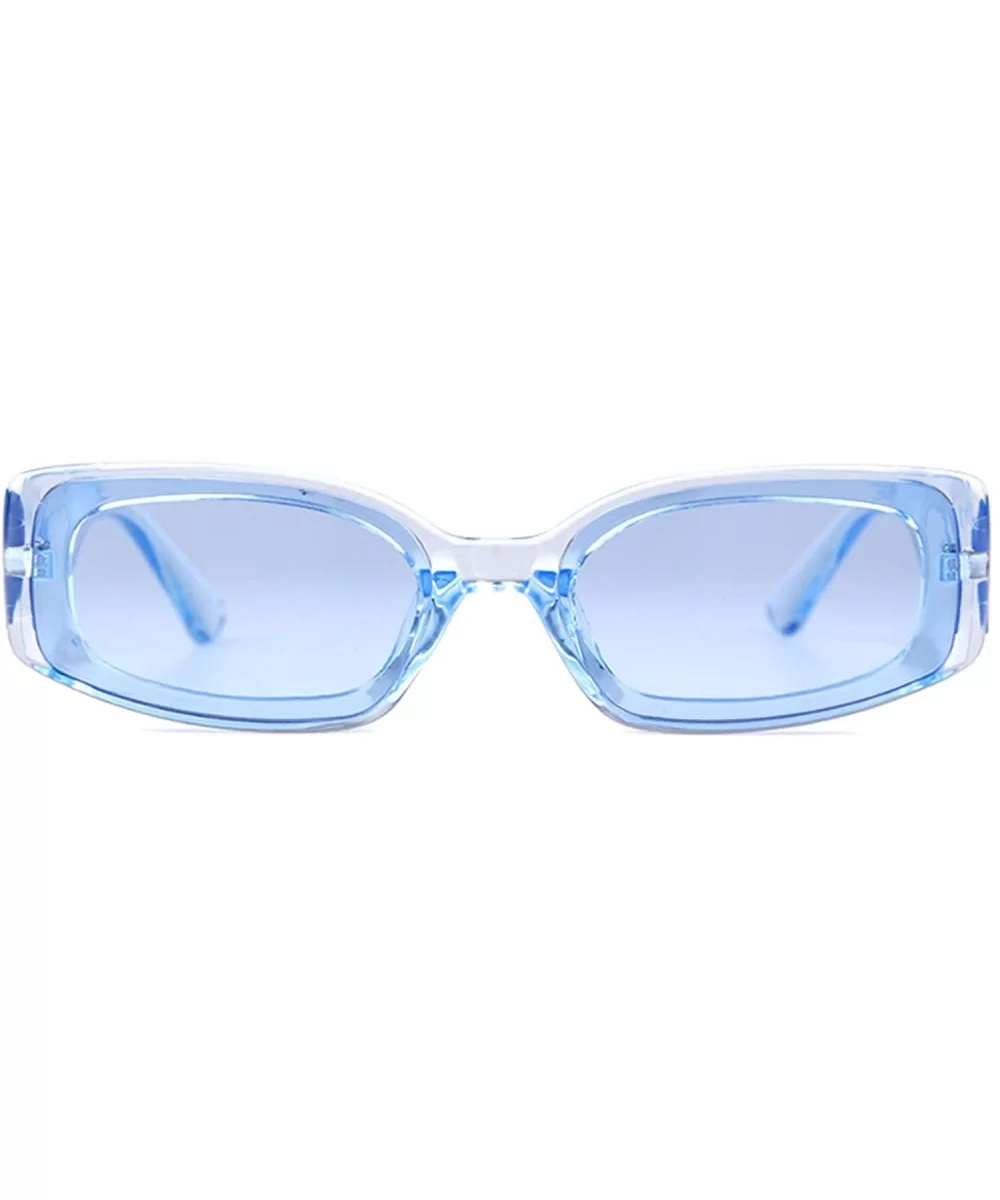 Rectangle Sunglasses for Women Retro Fashion Sunglasses UV 400 Protection Square Frame Eyewear - Transparent Blue - CI18AS9DX...