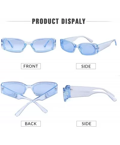 Rectangle Sunglasses for Women Retro Fashion Sunglasses UV 400 Protection Square Frame Eyewear - Transparent Blue - CI18AS9DX...