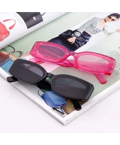 Rectangle Sunglasses for Women Retro Fashion Sunglasses UV 400 Protection Square Frame Eyewear - Transparent Blue - CI18AS9DX...