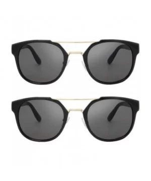 Retro Vintage Crossbar Horn Rimmed Sunglasses - Exquisite Packaging - 2 Pack of Shiny Black - CV195COAIIA $13.76 Oval