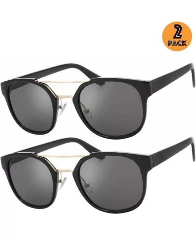 Retro Vintage Crossbar Horn Rimmed Sunglasses - Exquisite Packaging - 2 Pack of Shiny Black - CV195COAIIA $13.76 Oval