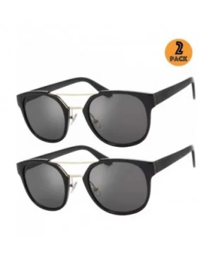 Retro Vintage Crossbar Horn Rimmed Sunglasses - Exquisite Packaging - 2 Pack of Shiny Black - CV195COAIIA $13.76 Oval