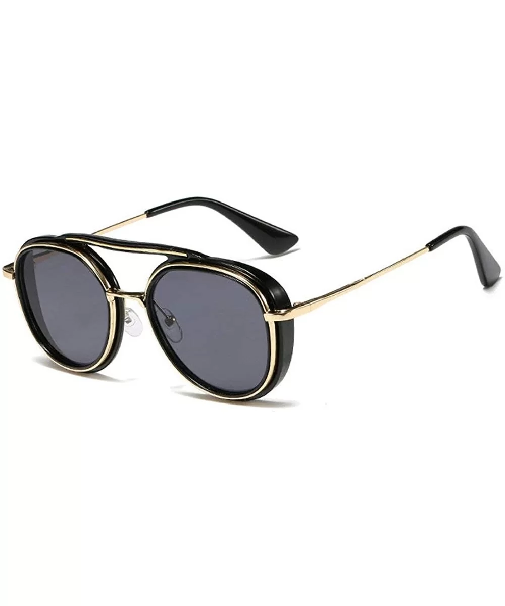 Vintage round frame metal punk unisex adjustable nose pad fashion brand designer sunglasses - Black - CV18TL8S7UA $10.01 Round