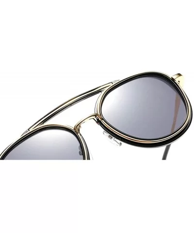 Vintage round frame metal punk unisex adjustable nose pad fashion brand designer sunglasses - Black - CV18TL8S7UA $10.01 Round