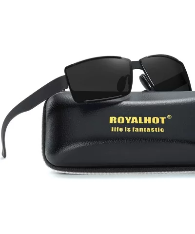 Polarized Rectangular Sunglasses for Mens UV Protection Alloy Frame for Driving Fishing - Black - CK18YD3C4EY $9.41 Sport