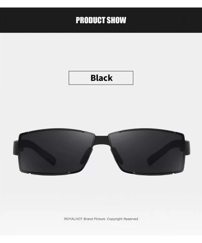 Polarized Rectangular Sunglasses for Mens UV Protection Alloy Frame for Driving Fishing - Black - CK18YD3C4EY $9.41 Sport