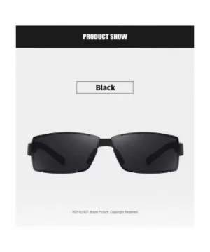 Polarized Rectangular Sunglasses for Mens UV Protection Alloy Frame for Driving Fishing - Black - CK18YD3C4EY $9.41 Sport