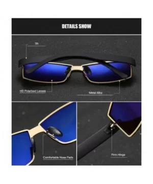 Polarized Rectangular Sunglasses for Mens UV Protection Alloy Frame for Driving Fishing - Black - CK18YD3C4EY $9.41 Sport