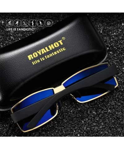 Polarized Rectangular Sunglasses for Mens UV Protection Alloy Frame for Driving Fishing - Black - CK18YD3C4EY $9.41 Sport