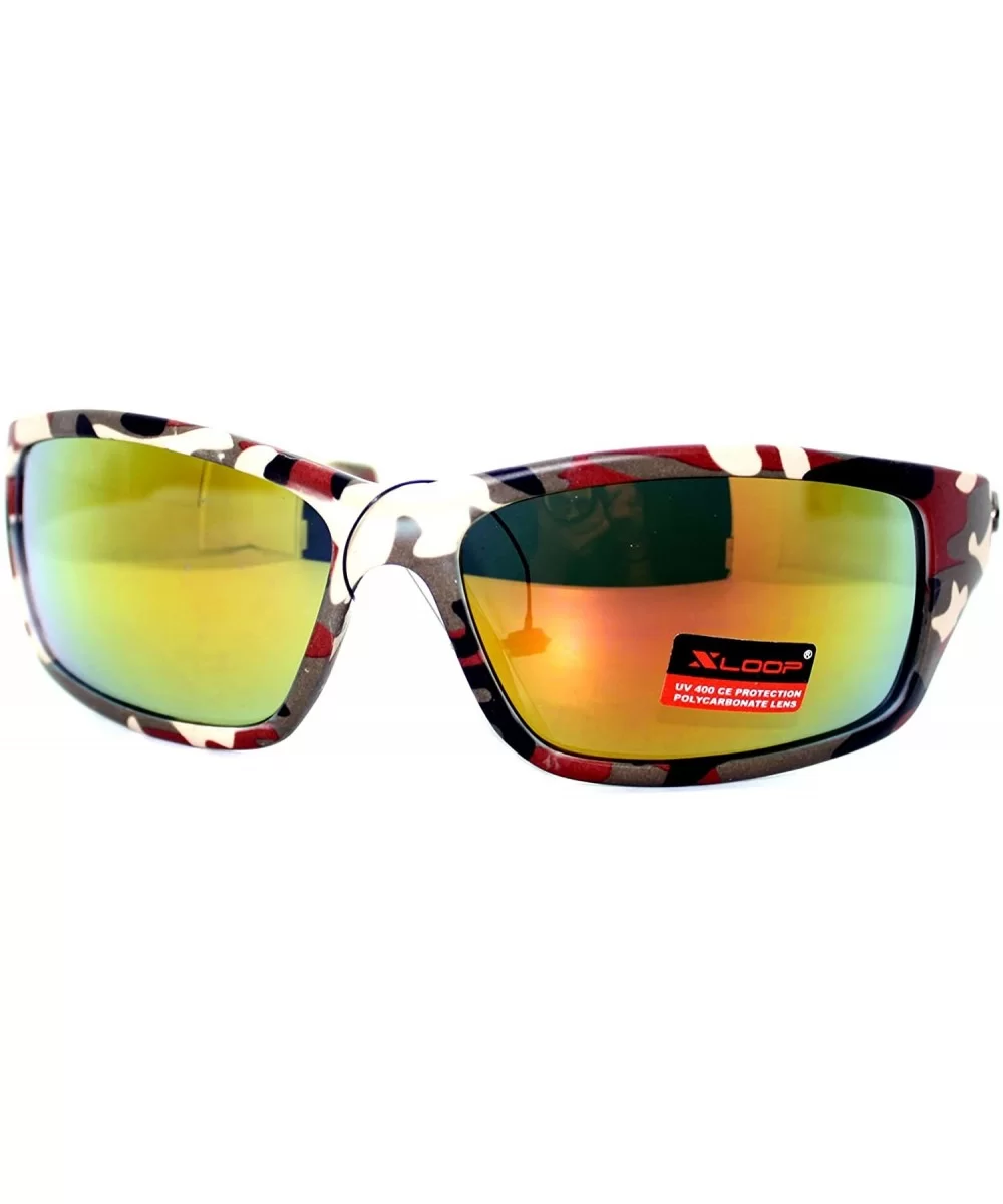 Mens Xloop Sunglasses Wrap Around Rectangular Camo Print Mirror Lens - Red Camo - CW11WNTOFB3 $7.48 Sport