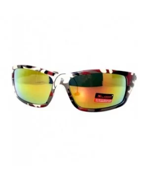 Mens Xloop Sunglasses Wrap Around Rectangular Camo Print Mirror Lens - Red Camo - CW11WNTOFB3 $7.48 Sport