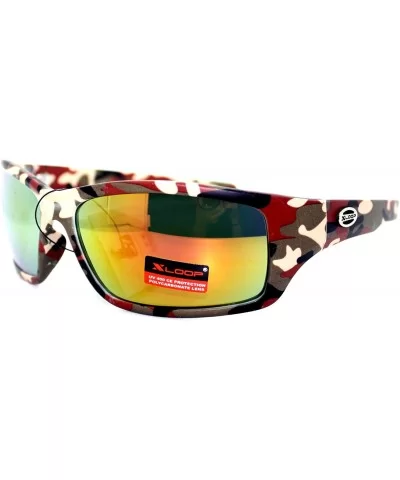 Mens Xloop Sunglasses Wrap Around Rectangular Camo Print Mirror Lens - Red Camo - CW11WNTOFB3 $7.48 Sport