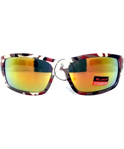 Mens Xloop Sunglasses Wrap Around Rectangular Camo Print Mirror Lens - Red Camo - CW11WNTOFB3 $7.48 Sport