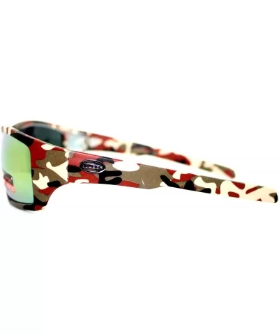 Mens Xloop Sunglasses Wrap Around Rectangular Camo Print Mirror Lens - Red Camo - CW11WNTOFB3 $7.48 Sport