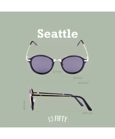 Seattle Round Metal Polarized Retro Unisex Sunglasses - Multiple Options - Gloss Black - CX18Q6D6AUW $15.37 Round