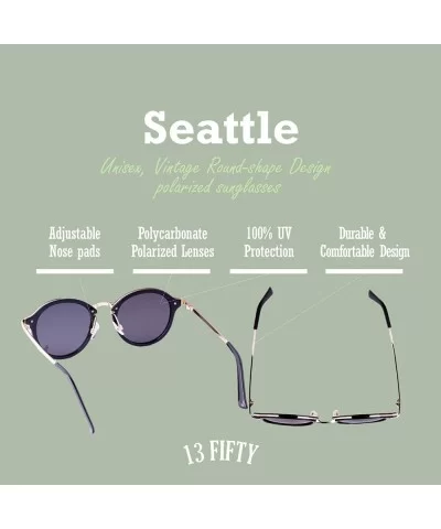 Seattle Round Metal Polarized Retro Unisex Sunglasses - Multiple Options - Gloss Black - CX18Q6D6AUW $15.37 Round